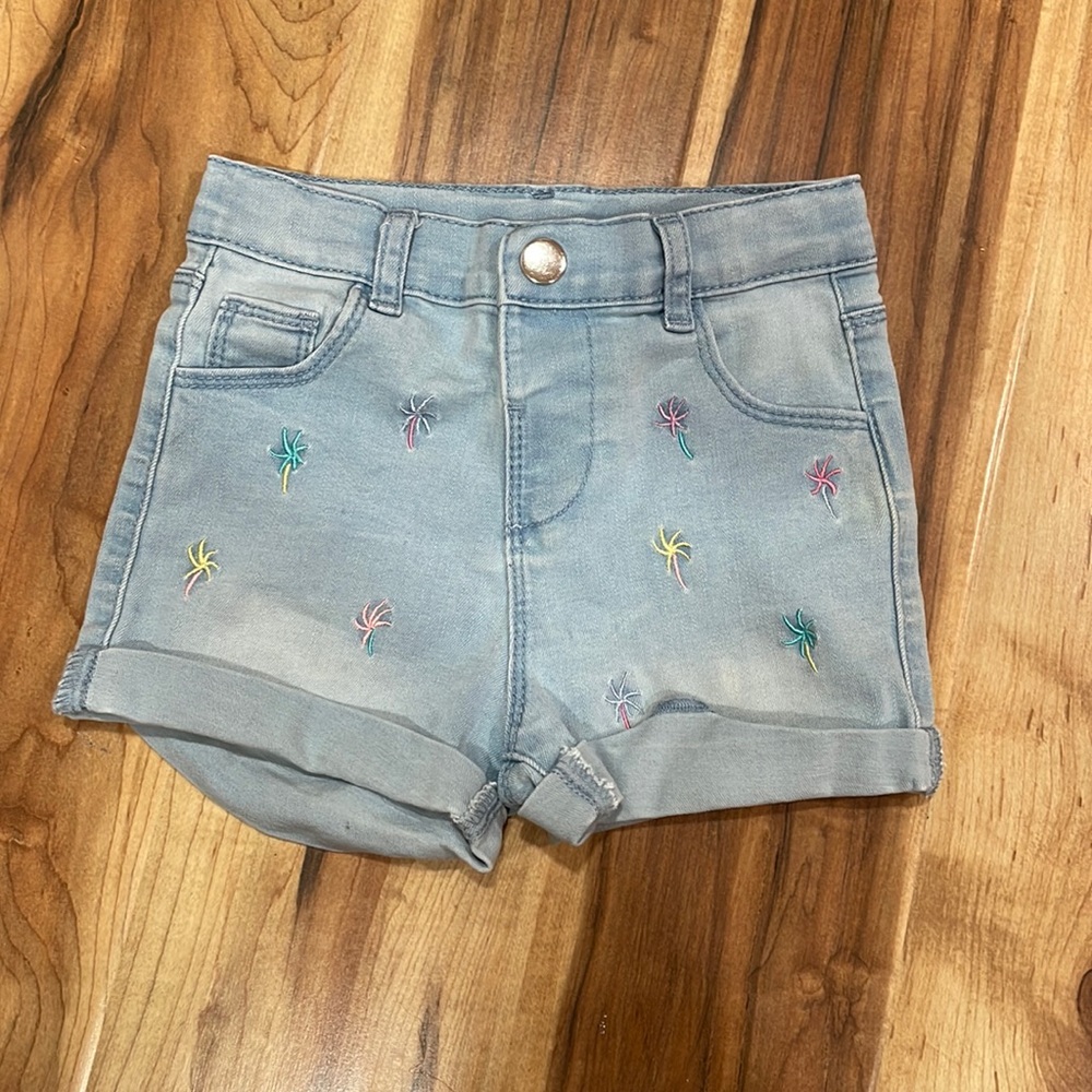 18-24 months gently used palm tree shorts and blue shorts